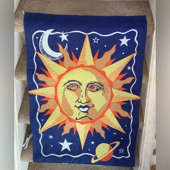 GROOVY, SUN, MOON & PLANETS. BOHO GARDEN FLAG. - Picture 6 of 8